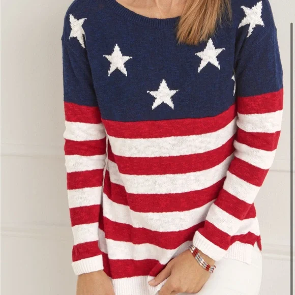 Talbots Patriotic Star and Stripe Linen Sweater - Picture 2 of 10